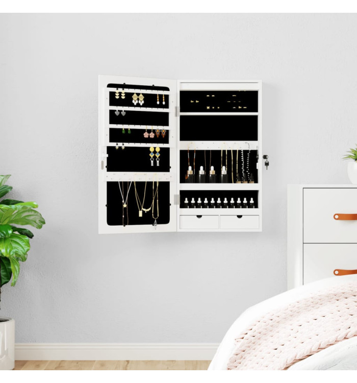 Armoire à bijoux avec miroir et éclairage LED mural blanc | Mobilier & Déco
