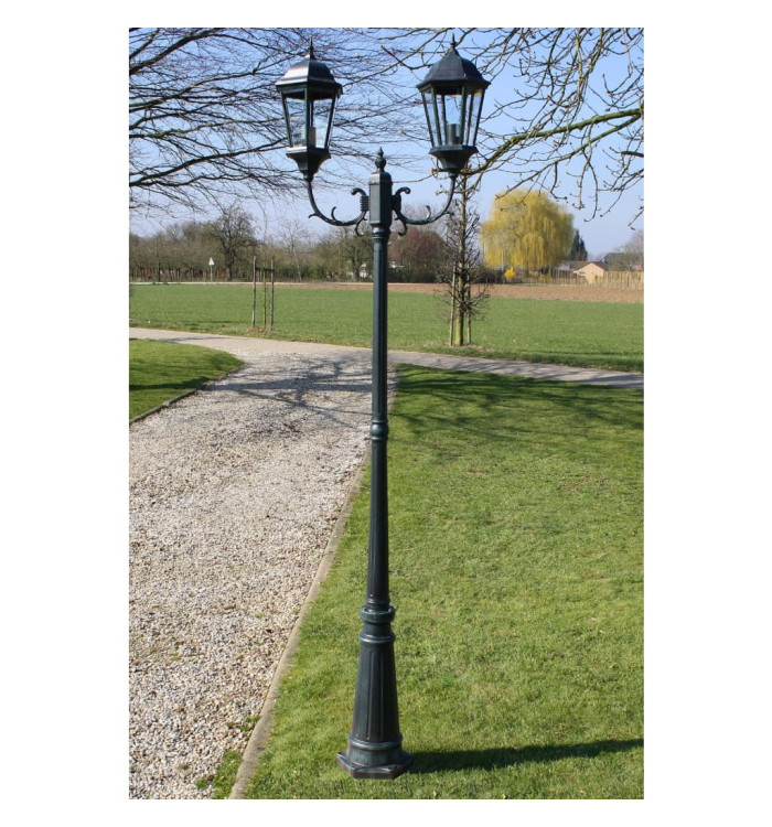 Lampadaire de jardin 2 bras 230 cm Vert foncé/Noir Aluminium | Mobilier & Déco