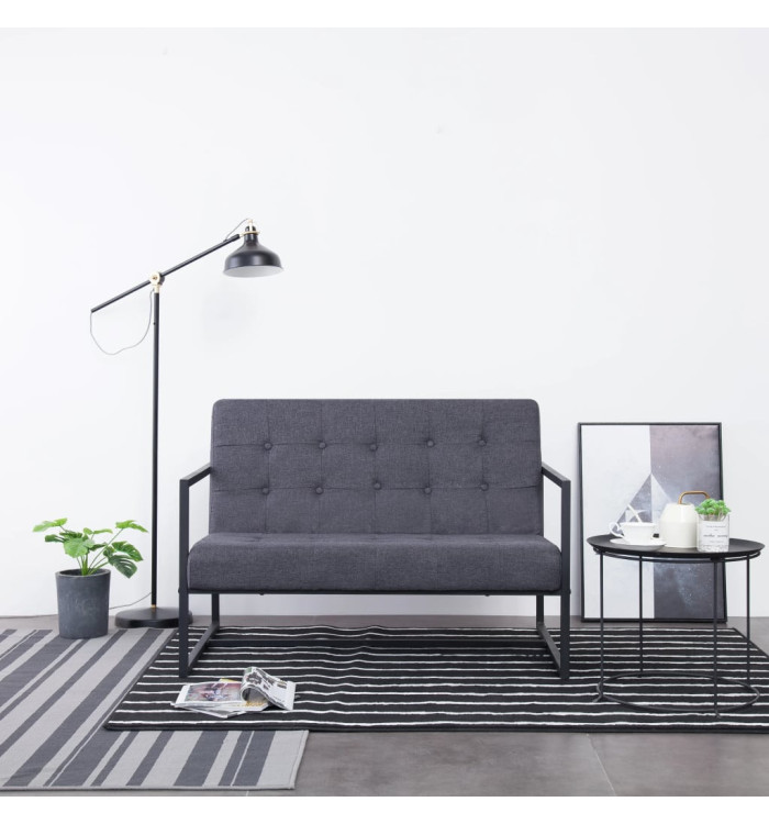 Sofa à 2 places avec accoudoirs Gris foncé Acier et tissu | Mobilier & Déco