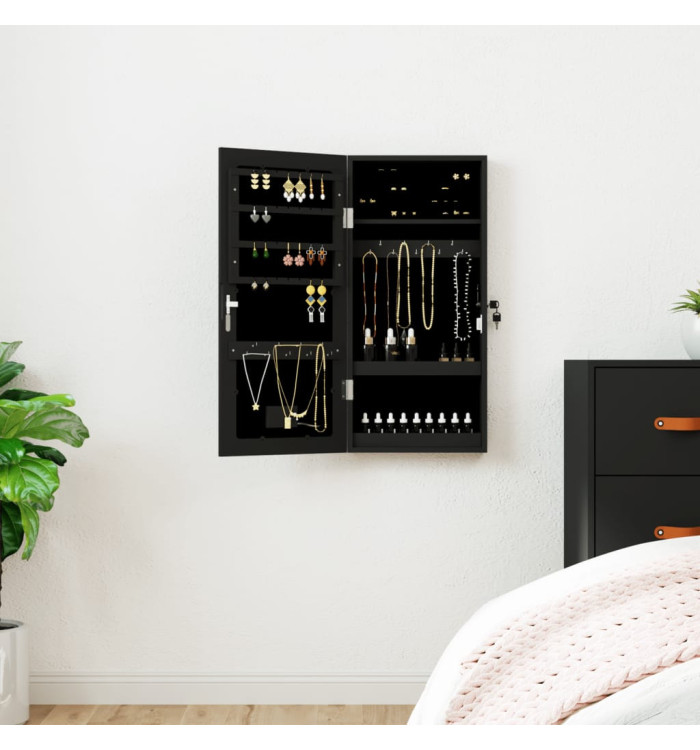 Armoire à bijoux avec miroir et éclairage LED mural noir | Mobilier & Déco