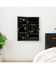 Armoire à bijoux avec miroir et éclairage LED mural noir | Mobilier & Déco
