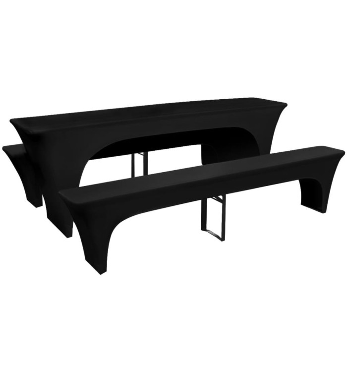Housses de table et bancs Extensibles 3 pcs Noir 220x50x80 cm | Mobilier & Déco