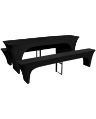 Housses de table et bancs Extensibles 3 pcs Noir 220x50x80 cm | Mobilier & Déco