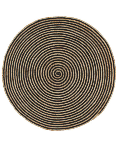 Tapis fait à la main Jute avec design de spirale Noir 120 cm | Mobilier & Déco