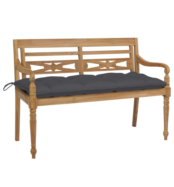 Banc Batavia avec coussin anthracite 120 cm Bois de teck massif | Mobilier & Déco