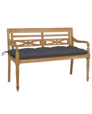 Banc Batavia avec coussin anthracite 120 cm Bois de teck massif | Mobilier & Déco