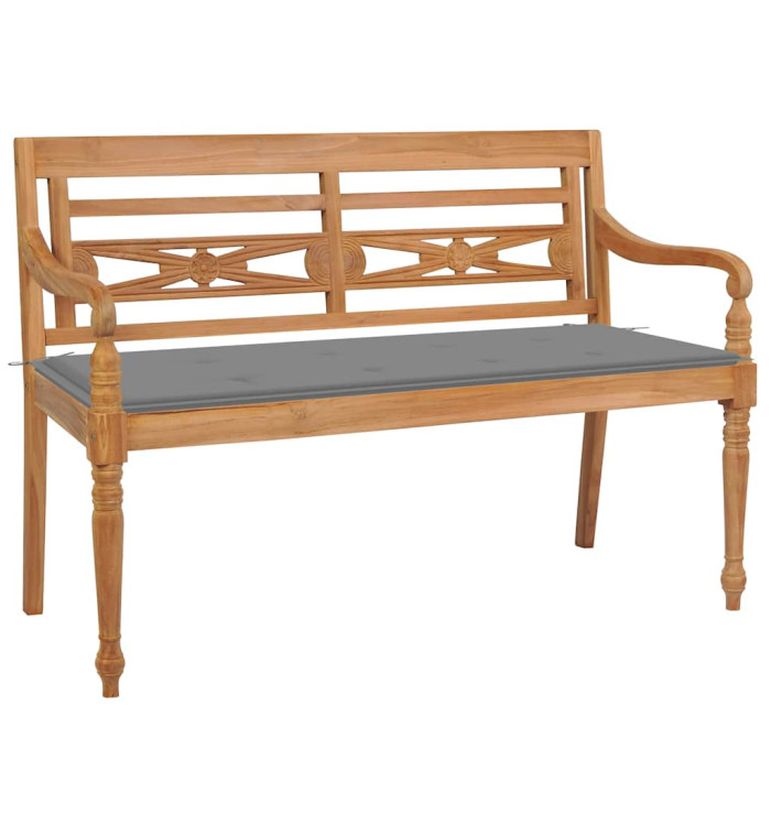 Banc Batavia avec coussin gris 120 cm Bois de teck massif | Mobilier & Déco