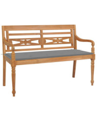 Banc Batavia avec coussin gris 120 cm Bois de teck massif | Mobilier & Déco