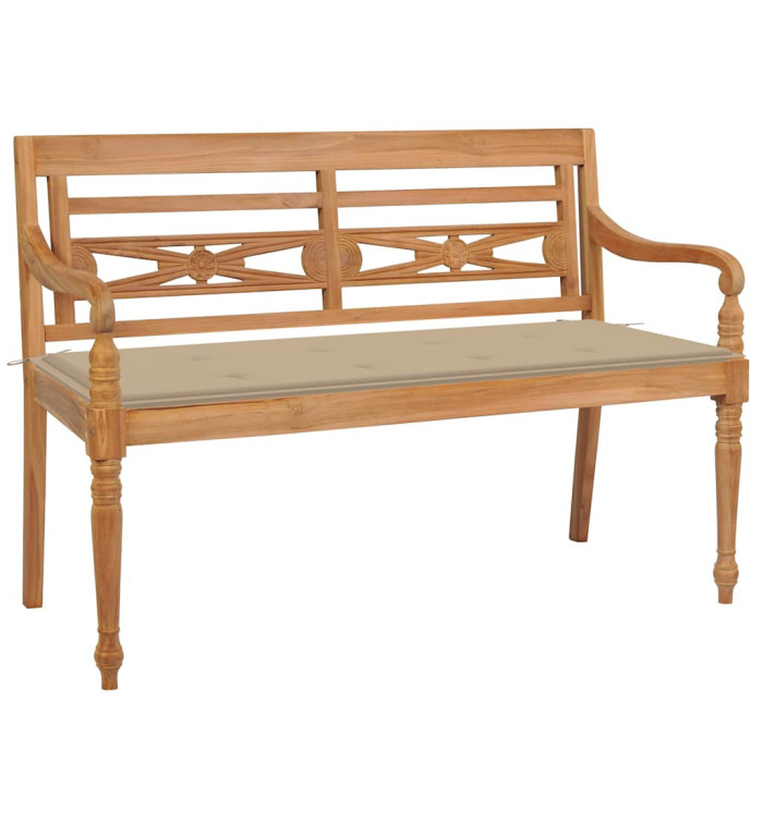 Banc Batavia avec coussin beige 120 cm Bois de teck massif | Mobilier & Déco