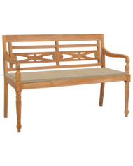Banc Batavia avec coussin beige 120 cm Bois de teck massif | Mobilier & Déco