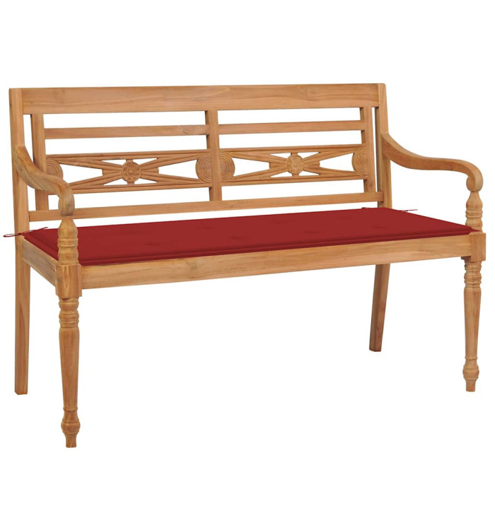 Banc Batavia avec coussin rouge 120 cm Bois de teck massif | Mobilier & Déco