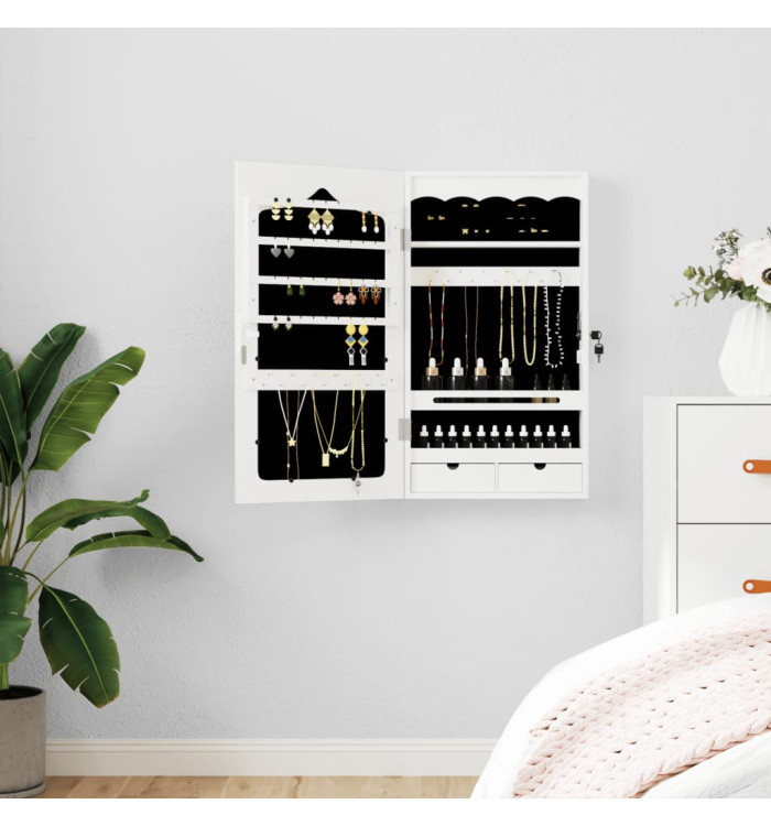Armoire à bijoux avec miroir murale blanc 37,5x10x67 cm | Mobilier & Déco
