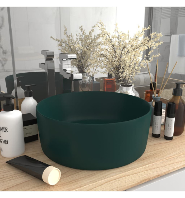 Lavabo rond de luxe Vert foncé mat 40x15 cm Céramique | Mobilier & Déco