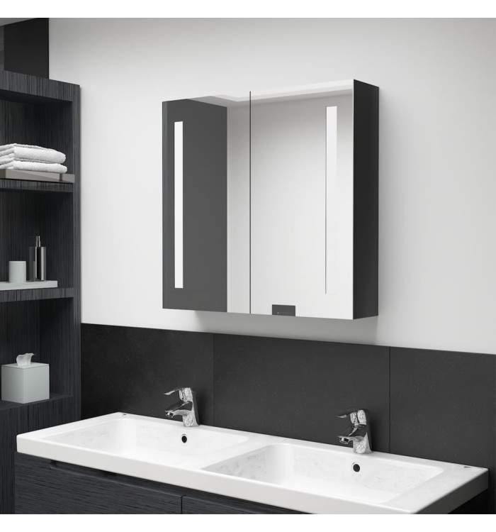 Armoire de salle de bain à miroir LED noir brillant 62x14x60 cm | Mobilier & Déco