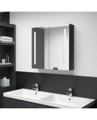 Armoire de salle de bain à miroir LED noir brillant 62x14x60 cm | Mobilier & Déco