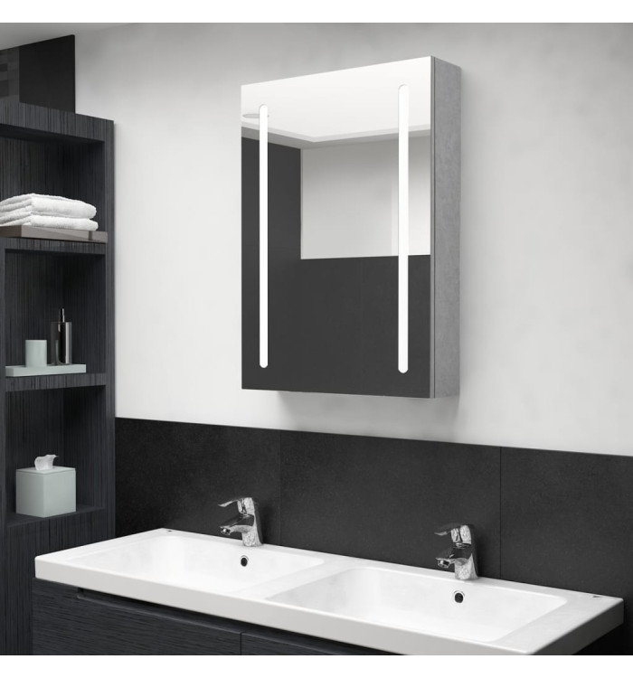 Armoire de salle de bain à miroir LED gris béton 50x13x70 cm | Mobilier & Déco