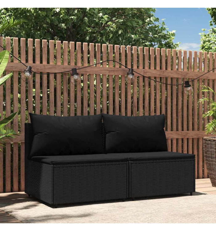 Canapés centraux de jardin et coussins 2pcs Noir Résine tressée | Mobilier & Déco