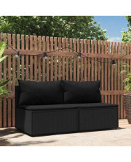 Canapés centraux de jardin et coussins 2pcs Noir Résine tressée | Mobilier & Déco