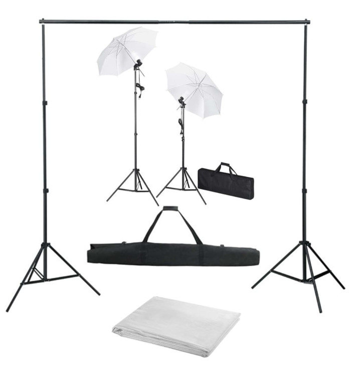 Kit de studio photo avec toile de fond lampes et parapluies | Mobilier & Déco