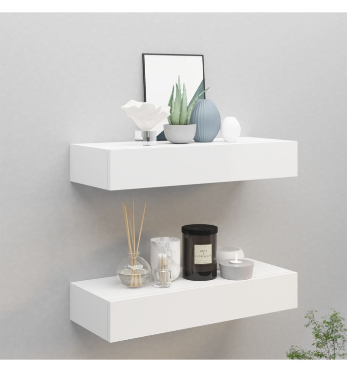 Étagères à tiroirs murales 2 pcs Blanc 60x23,5x10 cm MDF | Mobilier & Déco