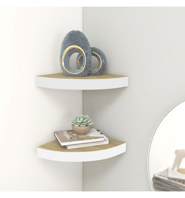 Étagères d'angle murales 2 pcs Chêne et blanc 35x35x3,8 cm MDF | Mobilier & Déco