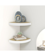 Étagères d'angle murales 2 pcs Chêne et blanc 35x35x3,8 cm MDF | Mobilier & Déco