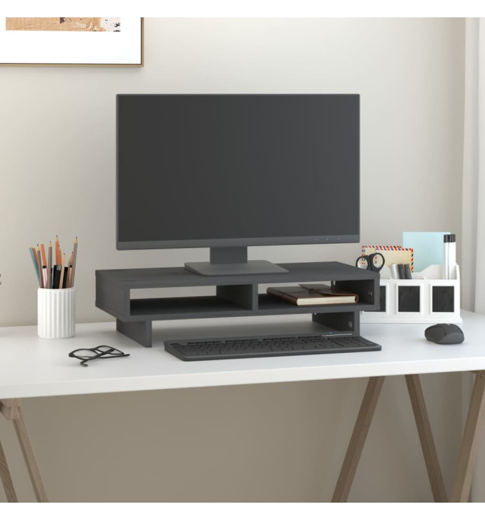 Support de moniteur Gris 60x27x14 cm Bois de pin solide | Mobilier & Déco