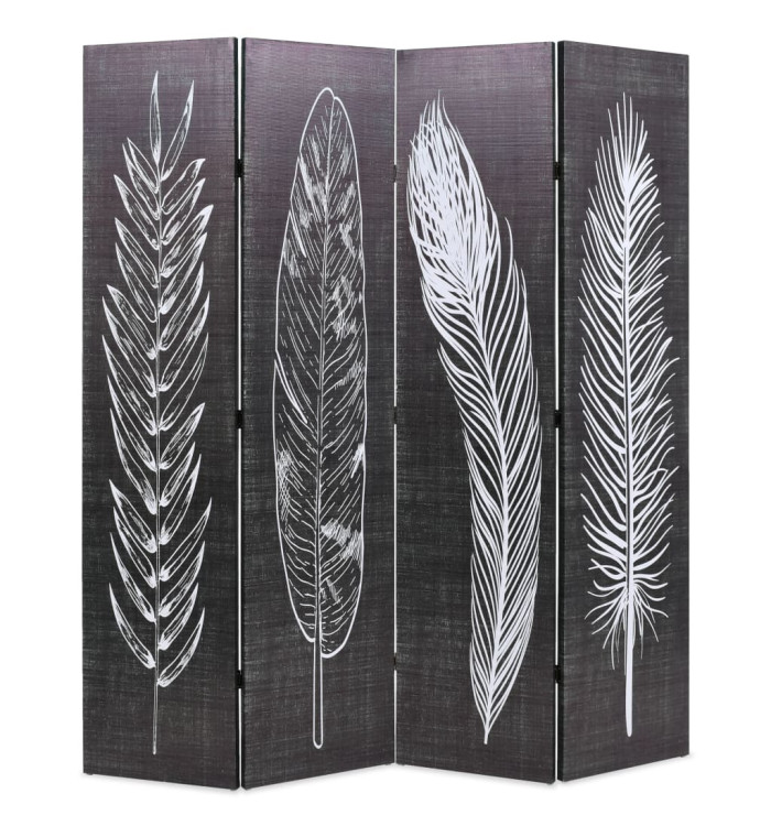 Cloison de séparation pliable 160 x 170 cm Plumes Noir et blanc | Mobilier & Déco