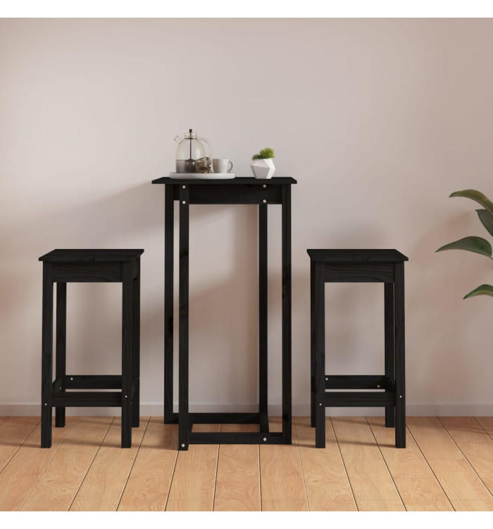 Ensemble de bar 3 pcs Noir Bois de pin massif | Mobilier & Déco