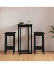 Ensemble de bar 3 pcs Noir Bois de pin massif | Mobilier & Déco