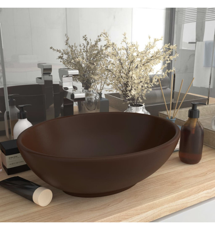 Lavabo ovale de luxe Marron foncé mat 40x33 cm Céramique | Mobilier & Déco