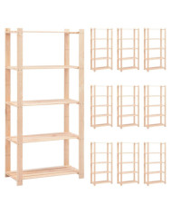 Étagères de rangement à 5 niveaux 10pcs 80x38x170 cm Pin 250 kg | Mobilier & Déco
