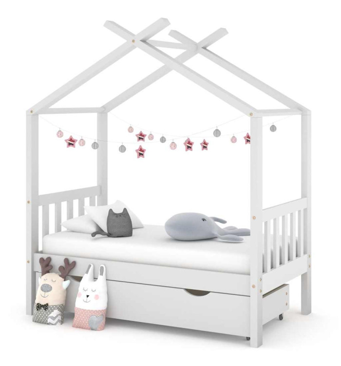 Cadre de lit enfant avec tiroir blanc pin massif 70x140 cm | Mobilier & Déco