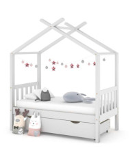 Cadre de lit enfant avec tiroir blanc pin massif 70x140 cm | Mobilier & Déco