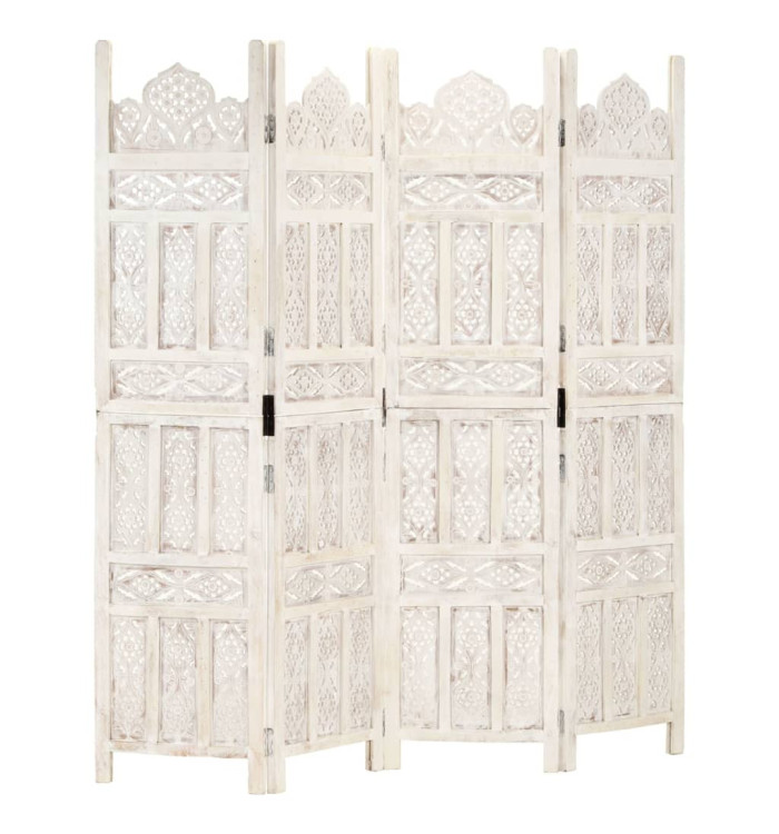 Cloison de séparation 4 panneaux Blanc 160x165 cm Bois manguier | Mobilier & Déco