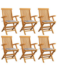 Chaises de jardin coussins à carreaux gris lot de 6 Teck massif | Mobilier & Déco
