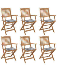 Chaises pliables de jardin lot de 6 avec coussins Bois d'acacia | Mobilier & Déco