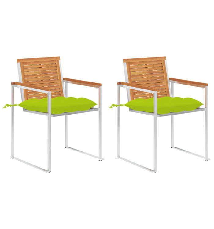 Chaises de jardin avec coussins lot de 2 Acacia solide et acier | Mobilier & Déco