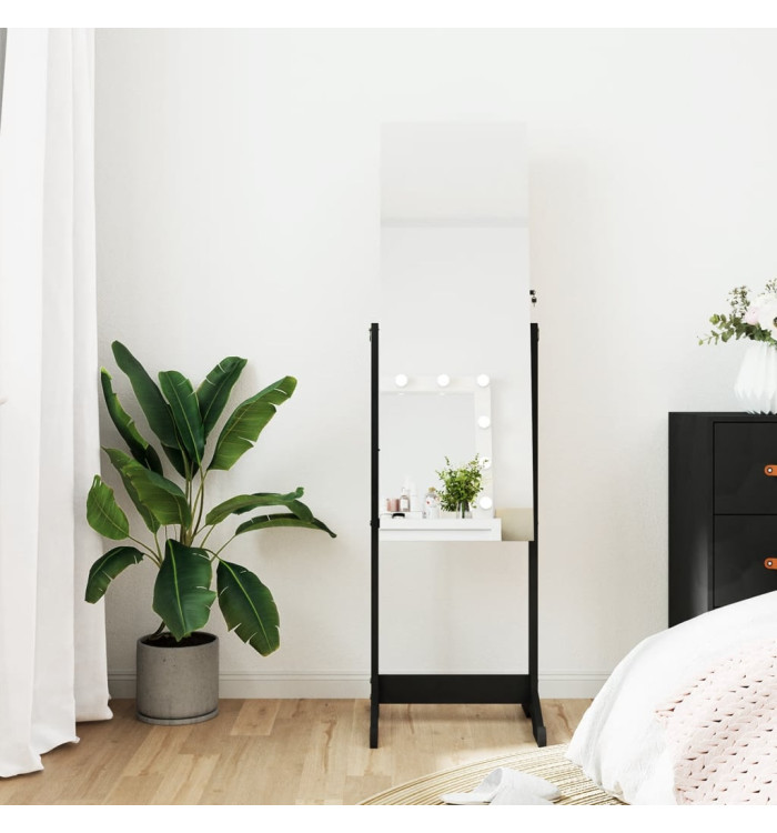 Armoire à bijoux avec miroir sur pied noir 42x38x152 cm | Mobilier & Déco