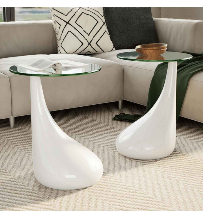 Table basse et dessus de table Verre rond Blanc brillant 2 pcs | Mobilier & Déco