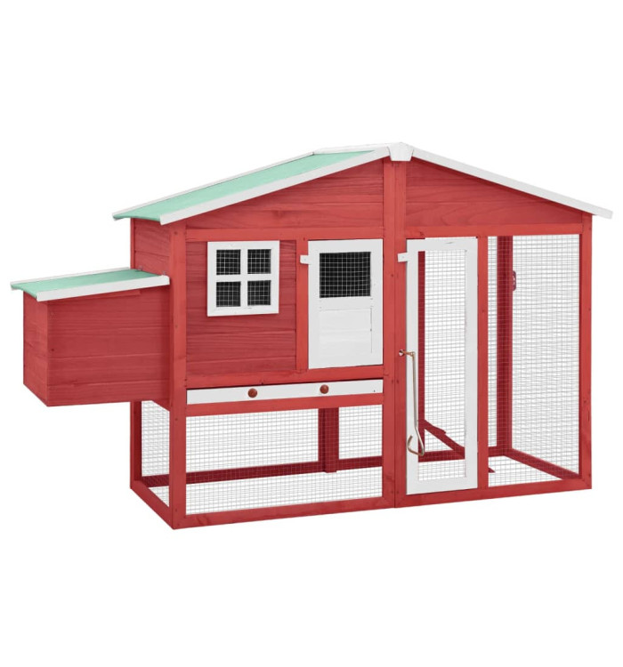 Poulailler avec nichoir Rouge et blanc Bois de sapin massif | Mobilier & Déco