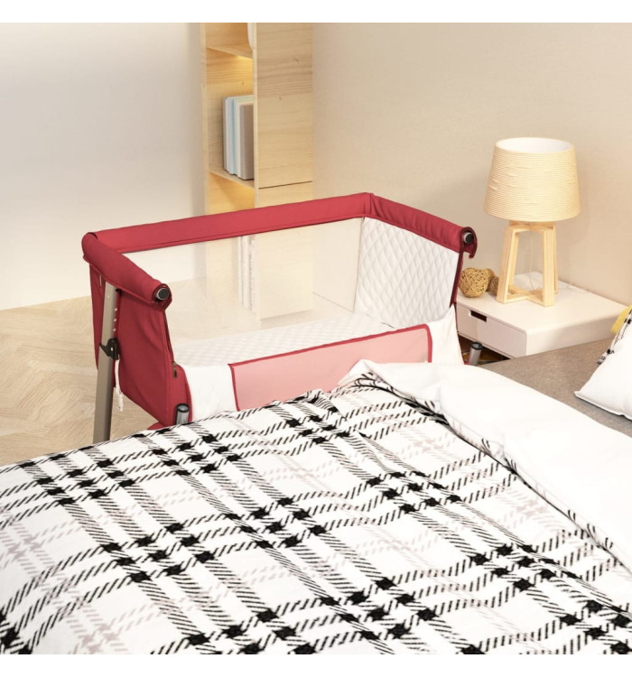 Lit pour bébé avec matelas Rouge Tissu de lin | Mobilier & Déco