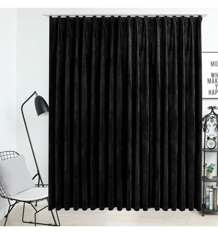Rideau occultant avec crochets Velours Noir 290x245 cm | Mobilier & Déco