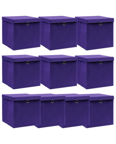 Boîtes de rangement et couvercles 10pcs Violet 32x32x32cm Tissu | Mobilier & Déco