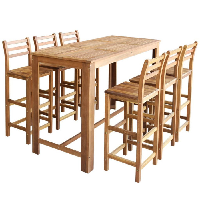 Table et chaises de bar 7 pcs Bois d'acacia massif | Mobilier & Déco