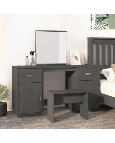 Ensemble de coiffeuse avec miroir Gris Bois de pin solide | Mobilier & Déco