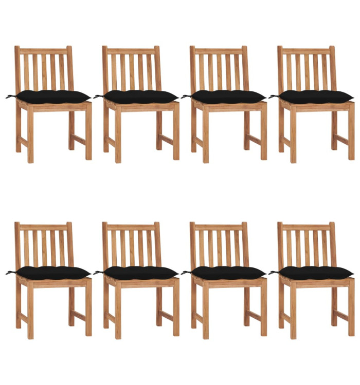 Chaises de jardin lot de 8 avec coussins Bois de teck massif | Mobilier & Déco