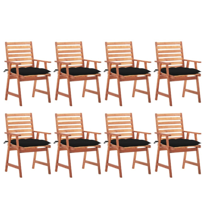 Chaises à manger d'extérieur lot de 8 et coussins Acacia massif | Mobilier & Déco