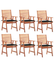 Chaises à manger d'extérieur lot de 6 et coussins Acacia massif | Mobilier & Déco