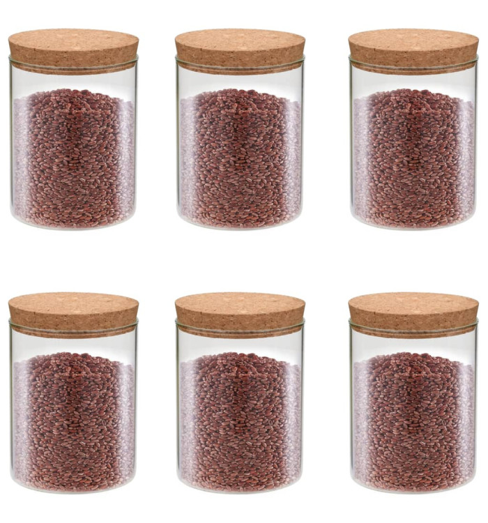 6 pcs Pots de conservation en verre et couvercle en liège 650ml | Mobilier & Déco